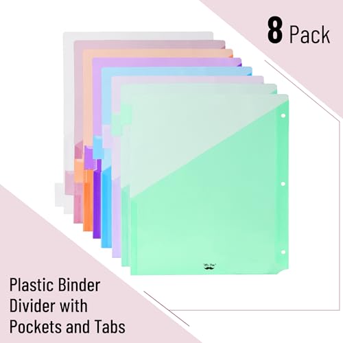 Mr. Pen- Binder Dividers with Pockets and Tabs, 8 Pack | Pocket Dividers for 3 Ring Binder with Tabs, Binder Dividers with Pockets, Dividers with Pockets, Binder Divider - color: Pastel, size: 8 Pack