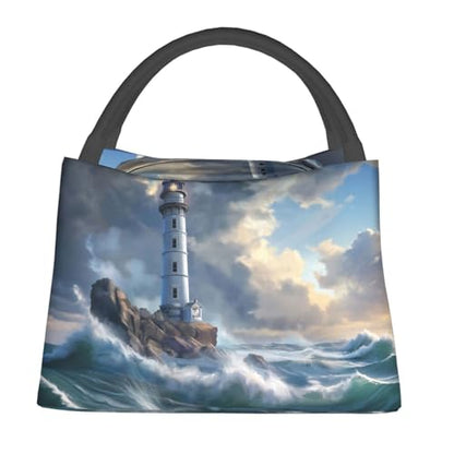 Ocean Lighthouse Lunch Bag for Women, Girls, Kids, Reusable Insulated Lunch Box for Work, Office, Picnic, Travel, School, Gifts - color: Ocean Lighthouse
