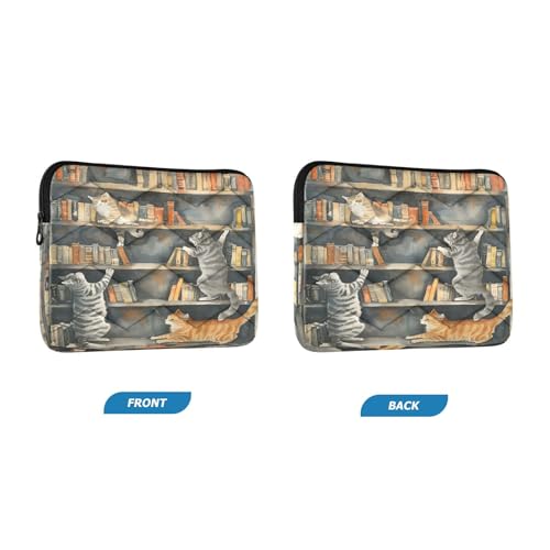 Laptop Sleeve Notebook Computer Pocket Case MacBook Pro 13-14 Inch Sleeve Cats Playing Bookshelf for Woman Man