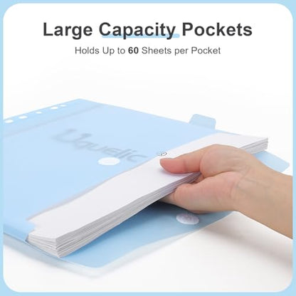 Uquelic Clear Zipper Binder with 12 Colorful Letter/A4 Pockets | 3 Ring Document Organizer with Dividers - Durable PP Cover, Large Capacity Cute Folder for School, Office & Home
