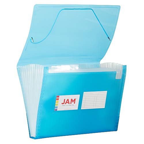 JAM PAPER 아코디언 폴더 - 13 포켓 플라스틱 확장 파일 - 레터 사이즈 - 22.9 x 33cm(9 x 13인치) - 블루 그리드 - 개별 판매 - color: 블루., size: Letter Size