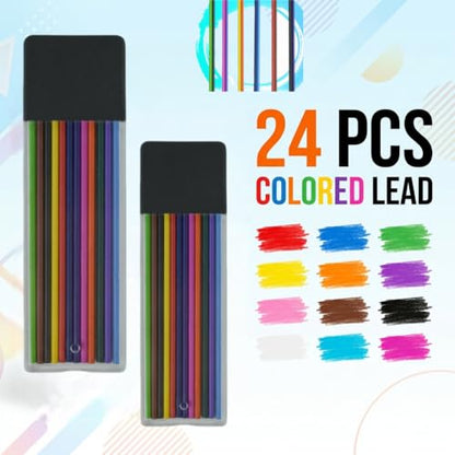 2.0mm Mechanical Pencil Set with Case: 4 packs Pencil include 2 Cases of 2.0mm Color Lead Refills HB Lead, Kneaded Standard Erasers, Ruler for Drawing Sketching School(4pc 2.0mm)