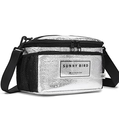 SUNNY BIRD Insulated Leakproof Lunch Bag, Thermally Insulated, Shoulder Strap for Women, Men and Teen (Silver Black) - color: Silver Black