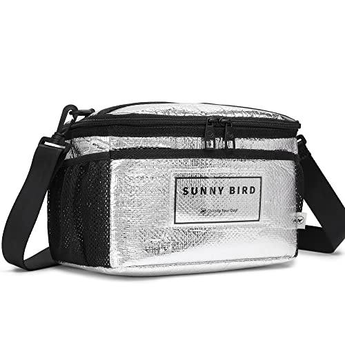 SUNNY BIRD Insulated Leakproof Lunch Bag, Thermally Insulated, Shoulder Strap for Women, Men and Teen (Silver Black) - color: Silver Black