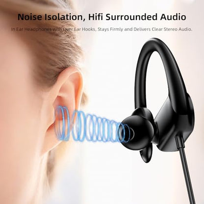 Wired Headphone 3.5mm Over Ear Buds for Chormebook Laptop PC,HD Mic HiFi Stereo in-Ear Noise Isolation Wired Earbuds,3.5mm Jack Earphone with Ear Hook for Samsung A15 Corded Headset for Moto G Stylus