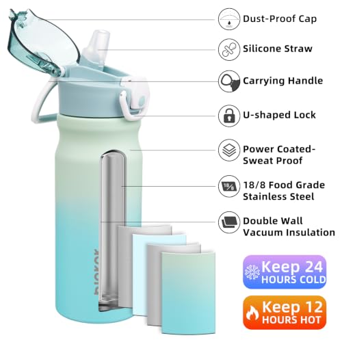 BJPKPK Insulated Water Bottle 18oz Stainless Steel Water Bottles with Straw and Carry Handle Double Wall Metal Thermal Flask,Mint - color: A-Mint, size: 18 Ounces