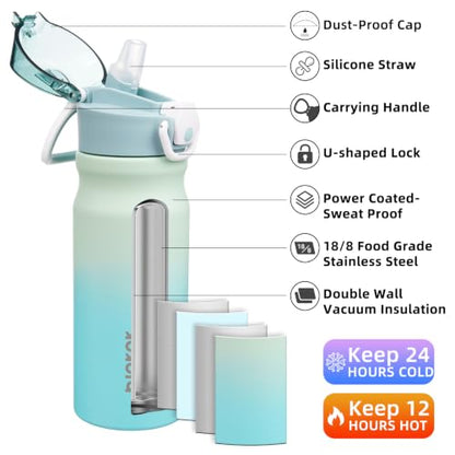 BJPKPK Insulated Water Bottle 18oz Stainless Steel Water Bottles with Straw and Carry Handle Double Wall Metal Thermal Flask,Mint - color: A-Mint, size: 18 Ounces