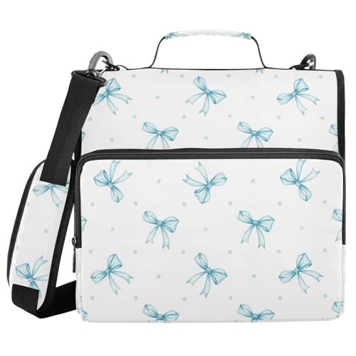 Zipper Binder Bag 3 Ring File Folder Portfolio Organizer Zippered Binder Bags with Strap Fits Laptop Women Men - color: 21-delicate Bow Dot