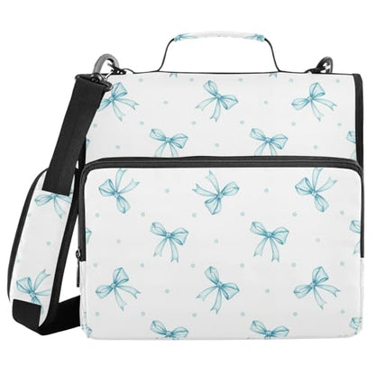 Zipper Binder Bag 3 Ring File Folder Portfolio Organizer Zippered Binder Bags with Strap Fits Laptop Women Men - color: 21-delicate Bow Dot