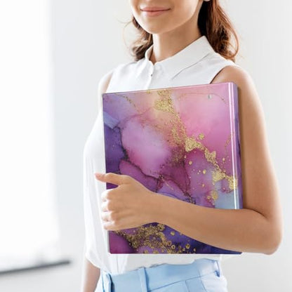 Purple Pink Blue and Gold Marble Binder 3 Ring 1.5 Inch Binder with Clipboard&Pockets, Hardcover Binders Heavy Duty Large File Folder for Office School Supplies - Holds 200 Sheets - color: Purple Pink and Gold Marble, size: 1 Pack-12.4x10.63in