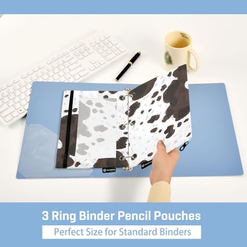 ZAZYXTJ Cow Print Binder Pencil Pouchs 3 Ring with Zipper Clear Window | Office Organizers bag for School Students Teacher Supplies 2 Pack - color: Cow Print