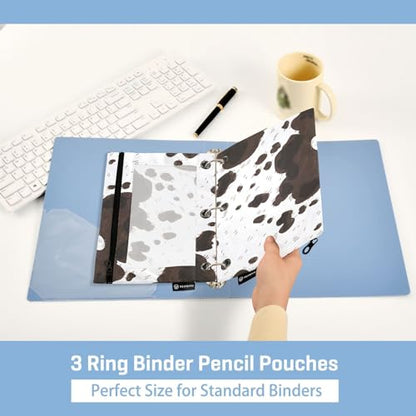 ZAZYXTJ Cow Print Binder Pencil Pouchs 3 Ring with Zipper Clear Window | Office Organizers bag for School Students Teacher Supplies 2 Pack - color: Cow Print