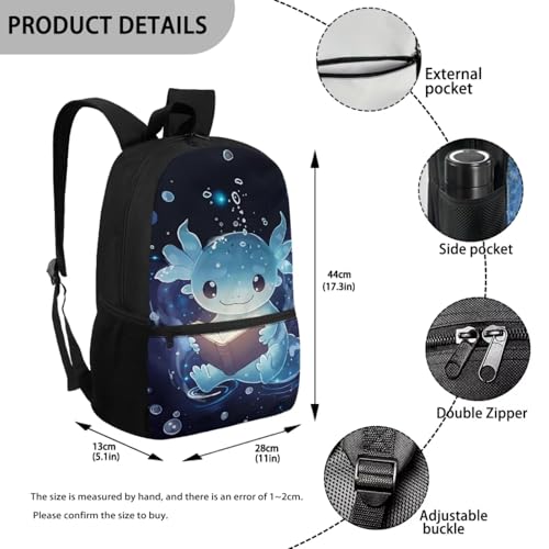 Blue Axolotl 5 Piece Kids School Backpack Set with Lunch Bag Pencil Case and Water Bottle Carrier Large Capacity Bookbag for Elementary and Middle School - color: Blue Axolotl-a