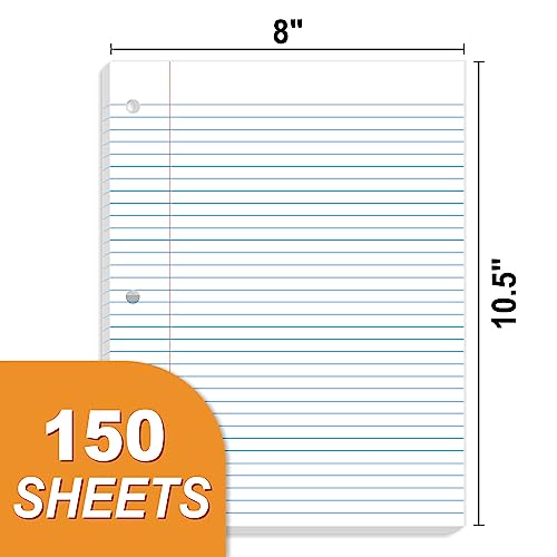 SUNEE Loose Leaf Paper, 900 Sheets, 6 Pack College Ruled Paper, 8 x 10-1/2 Inch Filler Paper, 3 Hole Punch Binder Paper, Loose Leaf Notebook Paper, 150 Sheets/Pack - size: College Ruled | 6 Pack