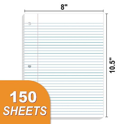SUNEE Loose Leaf Paper, 900 Sheets, 6 Pack College Ruled Paper, 8 x 10-1/2 Inch Filler Paper, 3 Hole Punch Binder Paper, Loose Leaf Notebook Paper, 150 Sheets/Pack - size: College Ruled | 6 Pack