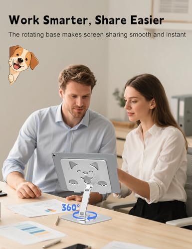 Aoviho Adjustable Tablet Stand for iPad - 360° Rotating Aluminum Desk Holder, Foldable Stable Stand for iPad Pro 12.9/11, Samsung Galaxy Tab, Home Office & Travel, Silver - color: Silver