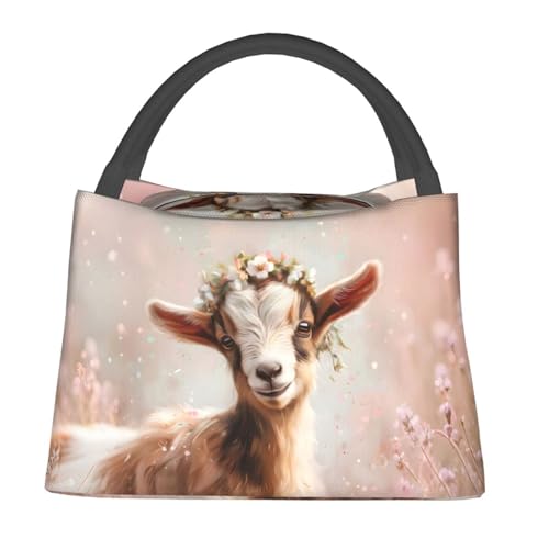 Floral Meadow Goat Insulated Lunch Box for Women Animal Lovers, Dreamy Pastoral Farm Tote Lunchbags, Reusable Cooler Lunchbox & Makeup Bag Gifts for Work, School, Picnic, Office - color: Goat