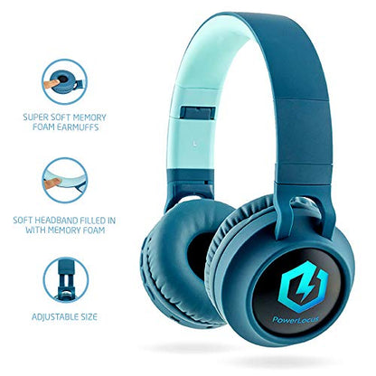 PowerLocus Kids Headphones Wireless, Bluetooth Headphones for Kids Over Ear, LED Lights, 85dB Safe Volume Limit, Foldable, Micro SD Mode, Built-in and Line-in Microphone for Phones,Tablets,Laptop - color: Non-Ears Blue