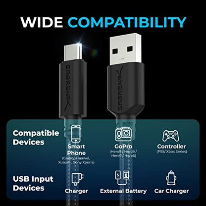 SABRENT [3-Pack 22AWG Premium 6ft USB-C to USB A 3.0 Sync and Charge Cables [Black] (CB-C3X6) - size: 6-FT, style: USB 3.0 [3-PACK]