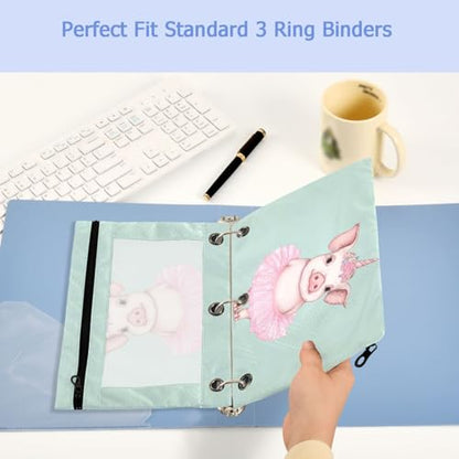 Studying 2 Pack Cartoon Pig in Pink Ballerina Dress 3 Ring Binder Pencil Pouch Bags,Clear Window Zipper Storage Case for Boys Girls School Office Supplies Cosmetics Organizers - color: Multi-pig