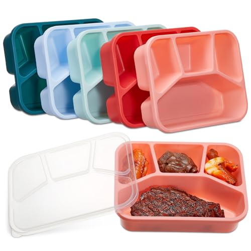 Honeydak 5 Pack Snack Containers 4 Compartment Bento Snack Boxes Reusable Lunchable Containers with Lids Divided Meal Prep Lunch Food Storage Box for School Work Travel(Melon,Mixed) - color: Melon, style: Mixed