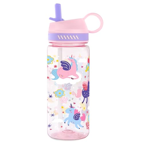 Unicorn Kids Water Bottle for School 19oz with Straw Pop-Up Spout Cover and Carry Handle, Leak Proof Water Cup for Girls, Plastic Waterbottle for Sport Travel - color: Unicorn Pink, size: 20.3 Ounces