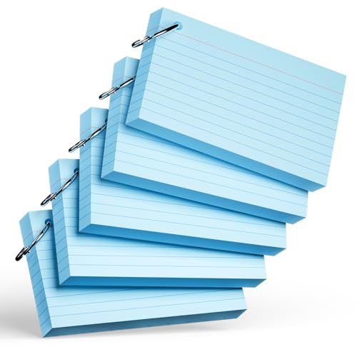 250 Count Blue Index Cards with Ring 3 x 5 Inch Heavyweight Ruled Index Cards, Flash Cards for School & Office Supplies and Home Organization, Durable Study To Do List Note Cards with Ruled Lines - color: Blue (Ring)