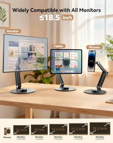 Jakeko Magnetic Portable Monitor Stand 15.6" - VESA Mount 75mm 13.3" 14.1" 15.6" 17.3" 18.5 inch Screen for Desk Adjustable Foldable 360° Swivel Tool-Free - size: Up to 18.5''