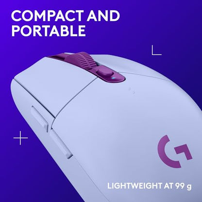 Logitech G305 Lightspeed Wireless Gaming Mouse, Hero Sensor, 12,000 DPI, Lightweight, 6 Programmable Buttons, 250h Battery, On-Board Memory, Compatible with PC, Mac - Lilac - color: Lilac, style: Classic