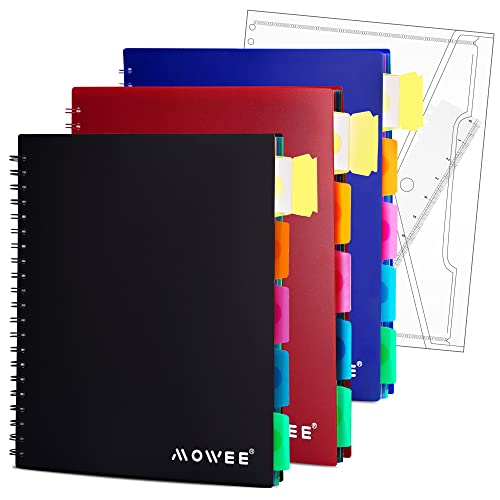 5-Subject Spiral Notebook, College Ruled, with Pocket & Tab Dividers | 200 Pages, 11" Ruler, 8.5"x11" 3PCMulti, Pocket Dividers with Tab Labels, for Writing Journal, Home, Office & School Supplies - color: 3PackMulti