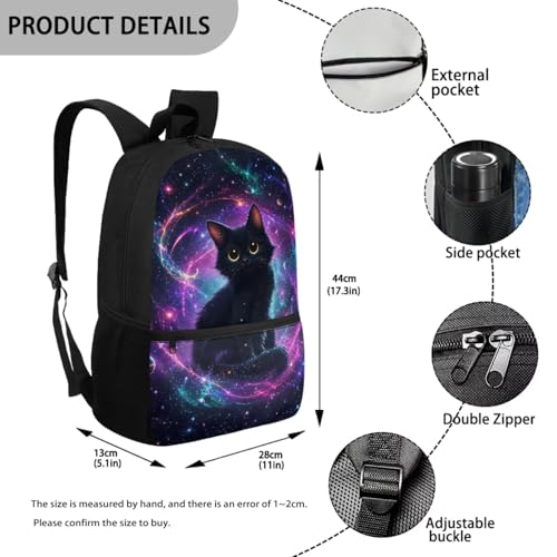 CLOHOMIN Black Cat Kids Backpack with Lunch Box for Girls 10-12/12-14 Middle School Bookbag for Kids Lunch Tote Bag Water Bottle Pouch 6th Grade Student Schoolbags Set of 3 - color: Black Cat
