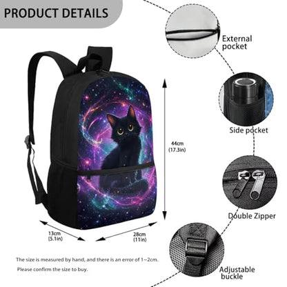 CLOHOMIN Black Cat Kids Backpack with Lunch Box for Girls 10-12/12-14 Middle School Bookbag for Kids Lunch Tote Bag Water Bottle Pouch 6th Grade Student Schoolbags Set of 3 - color: Black Cat