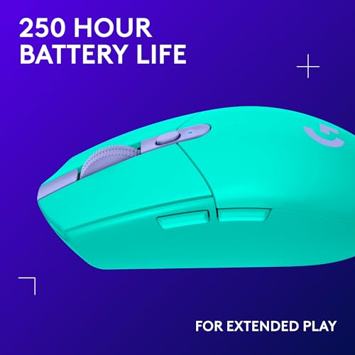 Logitech G305 Lightspeed Wireless Gaming Mouse, Hero Sensor, 12,000 DPI, Lightweight, 6 Programmable Buttons, 250h Battery, On-Board Memory, Compatible with PC, Mac - Mint - color: Mint, style: Classic