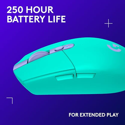 Logitech G305 Lightspeed Wireless Gaming Mouse, Hero Sensor, 12,000 DPI, Lightweight, 6 Programmable Buttons, 250h Battery, On-Board Memory, Compatible with PC, Mac - Mint - color: Mint, style: Classic
