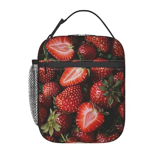 Strawberry Insulated Lunch Box for Women Men Strawberry Lunch Bag for Work,Picnic,Travel,Hiking,Beach or Fishing Polyester - color: Strawberry01