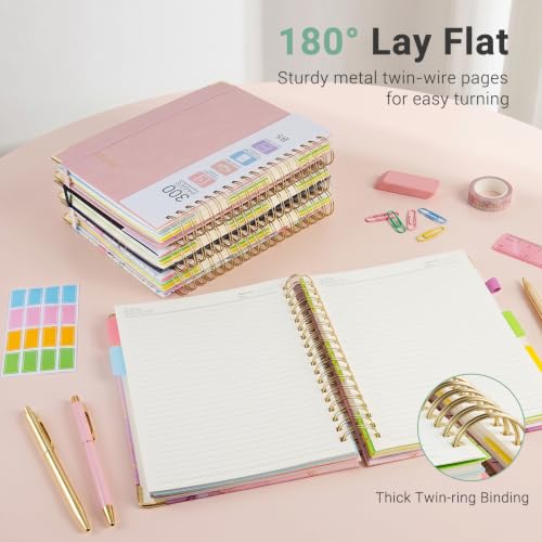 Hardcover Spiral Journal Notebook, 300 Pages 5 Subject Notebook College Ruled with Removable Dividers Tabs, 8" x 10" Notebooks for Work, Spiral Ruled Lined Writing Journal Hardcover Leather Notebook for School (Lemons and Flowers, 8''x 10'') - color: Lemo