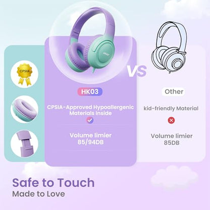 Acer Kids Headphones - 85/94dB Volume Limiter, Foldable Wired Over Ear Headphones for Travel, 3.5mm Jack, Toddler Headphones for School, Travel, iPad, Tablet, Purple Green, HK03 - color: Green-Purple Gradient