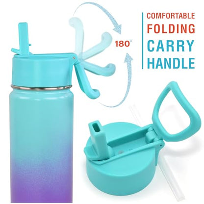 CHILLOUT LIFE 17oz Kids Insulated Stainless Steel Water Bottle with Leak Proof Straw Lid & 144 Stickers - color: Caribbean Lily, style: 17 oz