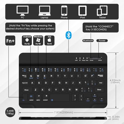 DETUOSI Universal 8.0-8.7 inch Wireless Bluetooth Keyboard for iPad,Samsung Tablet, iPhone Smartphone, iOS, Android Tablets Multi-Device Travel Portable