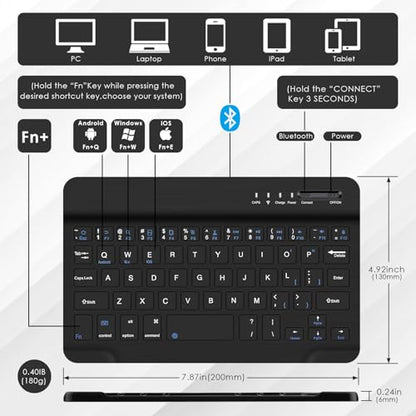 DETUOSI Universal 8.0-8.7 inch Wireless Bluetooth Keyboard for iPad,Samsung Tablet, iPhone Smartphone, iOS, Android Tablets Multi-Device Travel Portable
