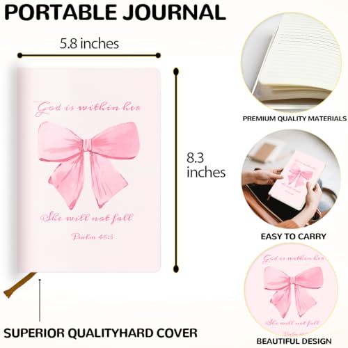 Pink Bow Bible Hard Shell Journal Notebook, Bible Notebooks for Note Taking, College Ruled Notebook, Inspirational Hardcover Notebooks, Journals for Writing Note Taking 200 Sheets (5.8 x 8.3)-6 - color: Multi 1572