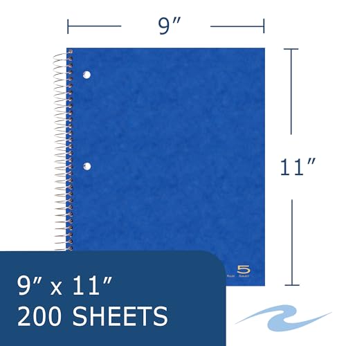ROARING SPRING 5 Subject Spiral Notebook, 11" x 9", College Ruled, 200 Perforated Sheets, Assorted Eco Press Covers, 5 Double Storage Pockets, Made in USA - size: 11" x 9" 200 Sheets (Pack of 1), style: Single Notebook