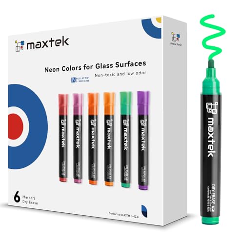 maxtek Dry Erase Markers, Neon Colors, 6 Count | Bullet Tip, Glass Whiteboard Markers, White Board Dry Erase Pens - style: 6 Neon Colors Bullet Tip