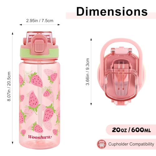 Kids Water Bottle for School, 20 Oz Plastic Water Bottle with Silicone Spout and Pop-Up Cover, BPA Free & Dishwasher Safe (Strawberry) - color: Strawberry, size: 20 Ounces