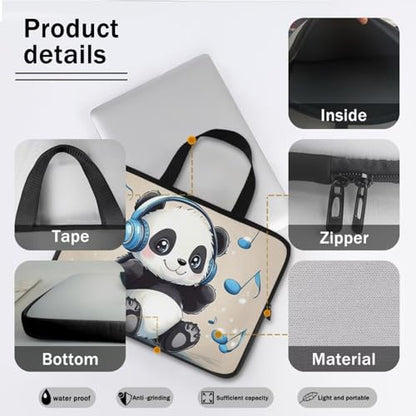 Cute Panda 13 Inch Laptop Sleeve for Women Protective Laptop Tote Bag Cover Compatible with Tablet Notebook Reader Water Resistant Computer Carrying Case with Handle - color: Cute Panda, size: 13inch