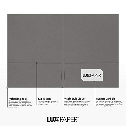 LUXPaper 9" x 12" Presentation Folders | Two Pocket | Smoke Gray | 100lb. Cover | 10 Qty - color: Smoke