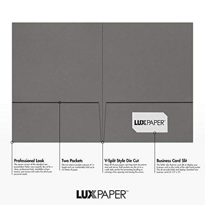 LUXPaper 9" x 12" Presentation Folders | Two Pocket | Smoke Gray | 100lb. Cover | 10 Qty - color: Smoke