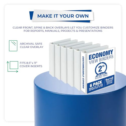 Samsill 2 Inch 3 Ring Binders, Economy Round Ring, Clear View Cover, 425 Sheet Capacity - for School, Home, Office - White, 6 Pack - color: White, size: 6-Pack, style: 2-Inch