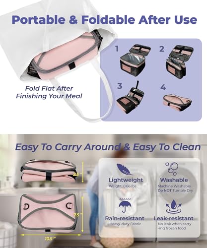 SUNNY BIRD Insulated Lunch Bag with Foldable and Leakproof Design, Thermally Insulated, Shoulder Strap for Women, Men and Teen (Pink 002) - color: Pink002