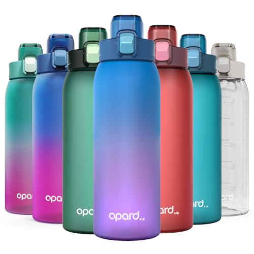 Opard Zip 30oz Plastic Water Bottle Dishwasher Safe, Leakproof Flip-Top Lid, BPA Free Tritan, Wide Mouth Reusable Sports Water Bottle for Gym Hiking Commuting Outdoor Travel and School - color: Aurora Blue Purple, style: 30 Ounces